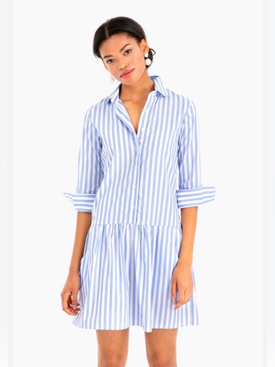 The Shirt by Rochelle Behrens Dresses & Skirts - The Shirt Rochelle Behrens Drop Waist Shirtdress Blue White Stripe Size XS